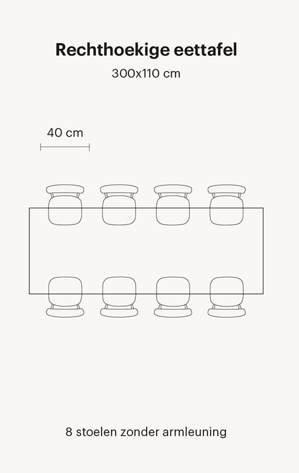 Pictogram rechthoekige eettafel 300 cm voor 8 personen