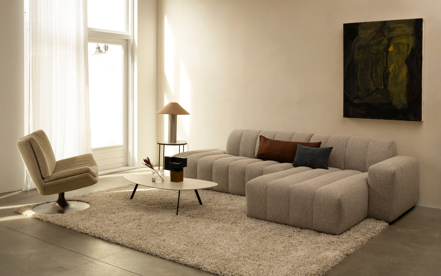 Bank Monroe met salontafel Gabri en bijzettafel Tozzi