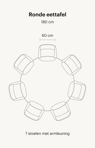 180 cm eettafel in ronde vorm voor 8 personen