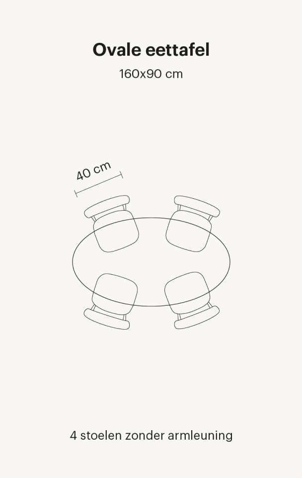 160 cm ovale eettafel voor 4 personen