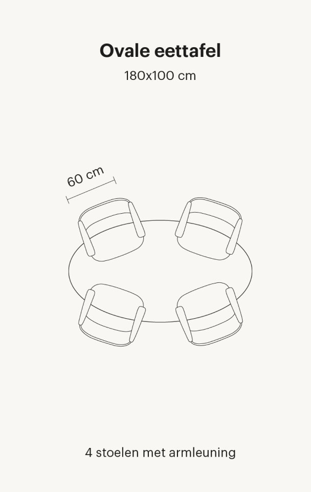 Ovale eettafel van 180 cm voor 4 personen