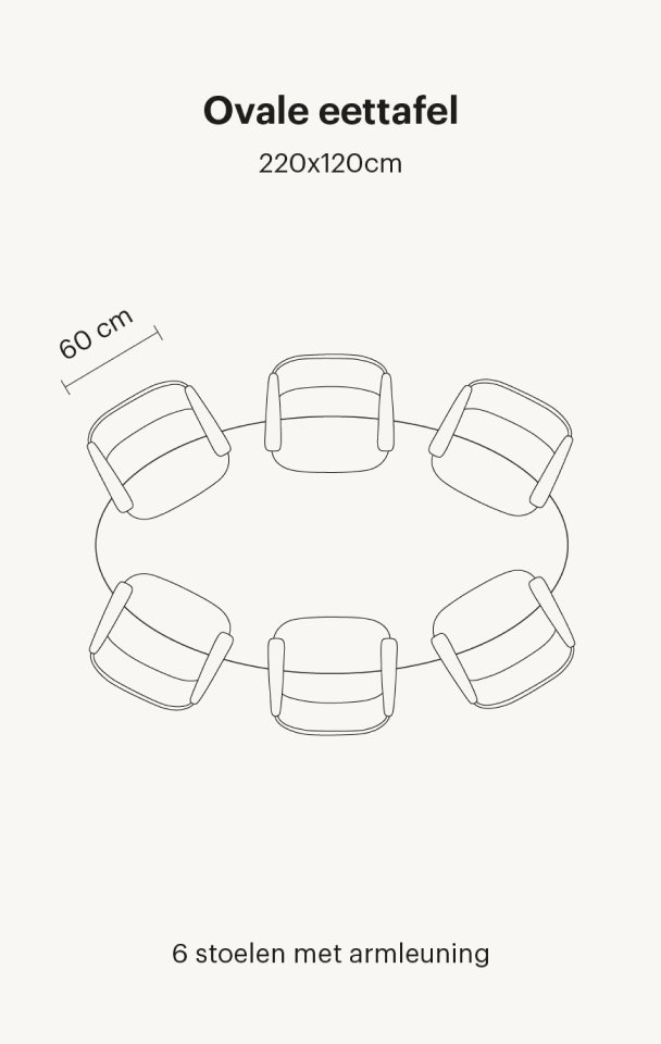Ovale eettafel 6 personen 220 cm