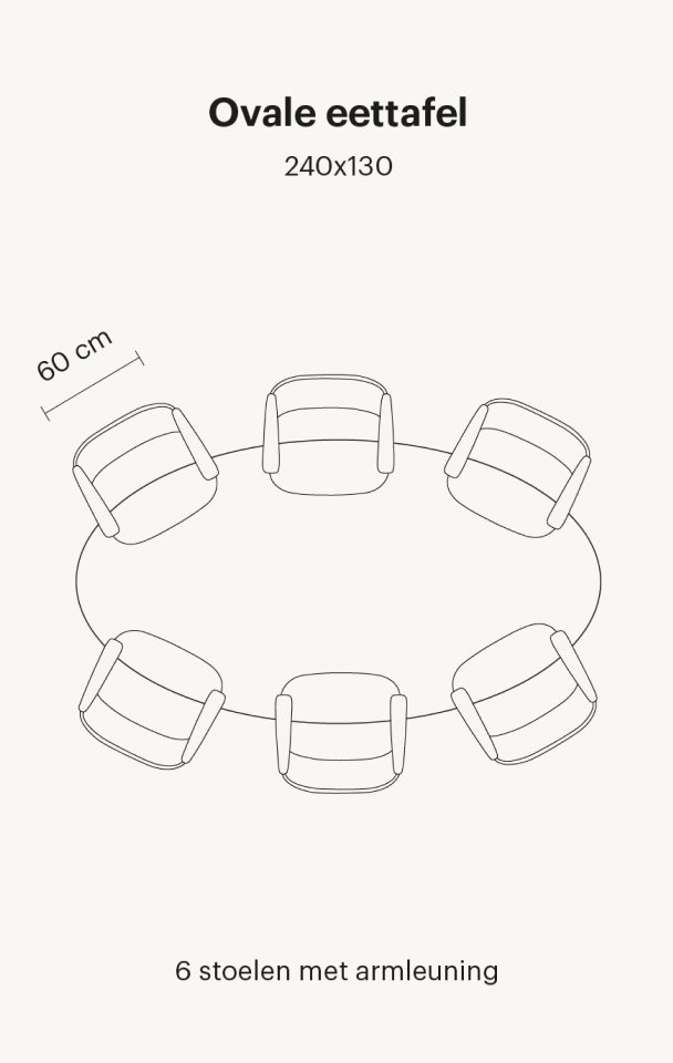 Ovale eettafel 6 personen 240 cm