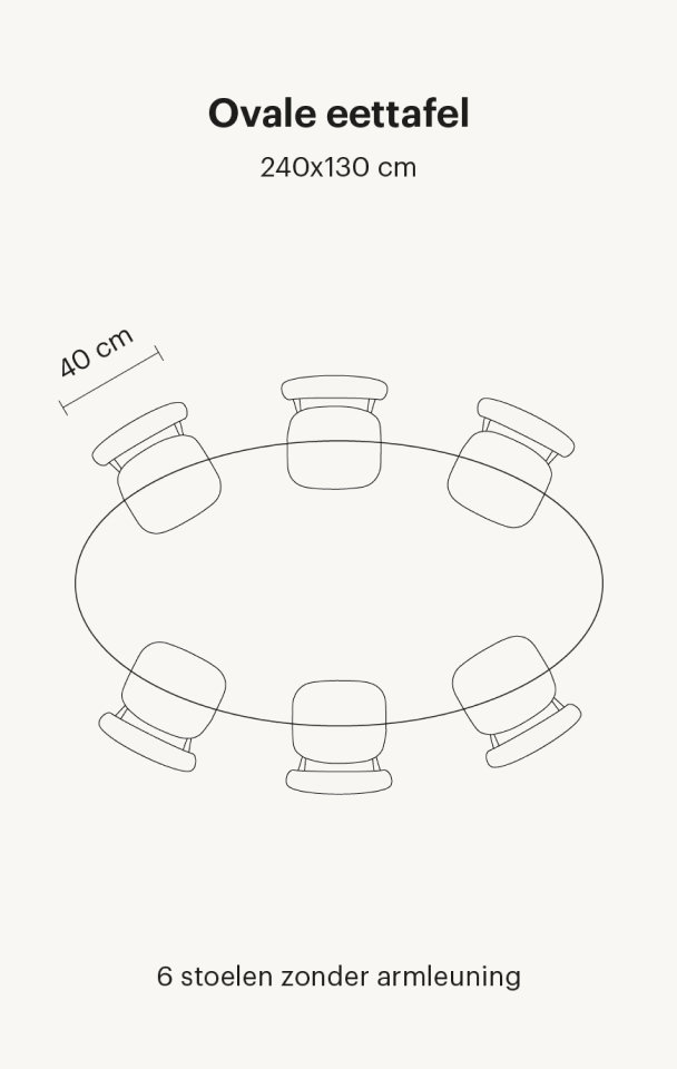 Ovale eettafel van 240 cm voor 6 personen