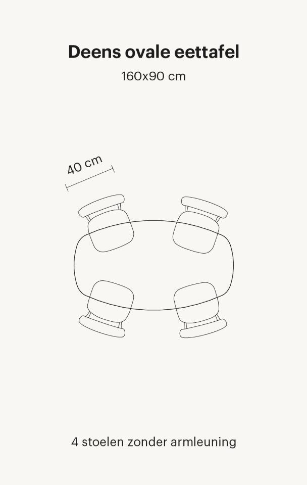 Deens ovale eettafel voor 4 personen van 160 cm