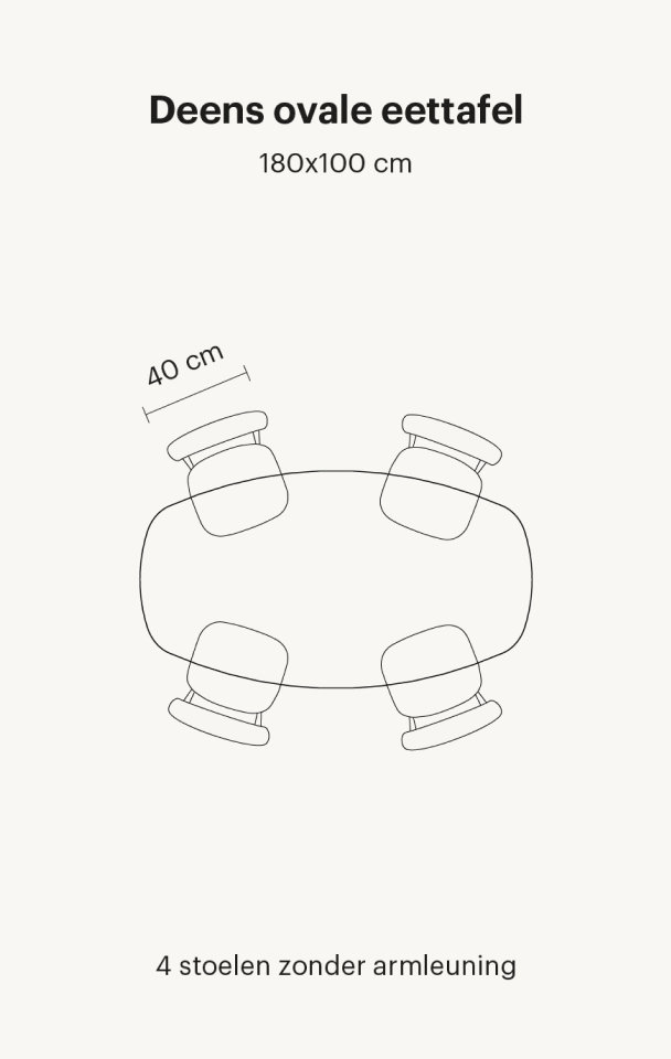 Deens ovale eettafel voor 4 personen 180 cm