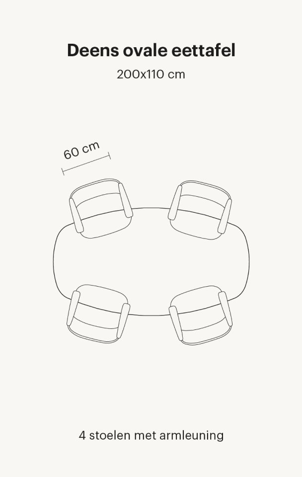 Deens ovale eettafel van 200 cm voor 4 personen
