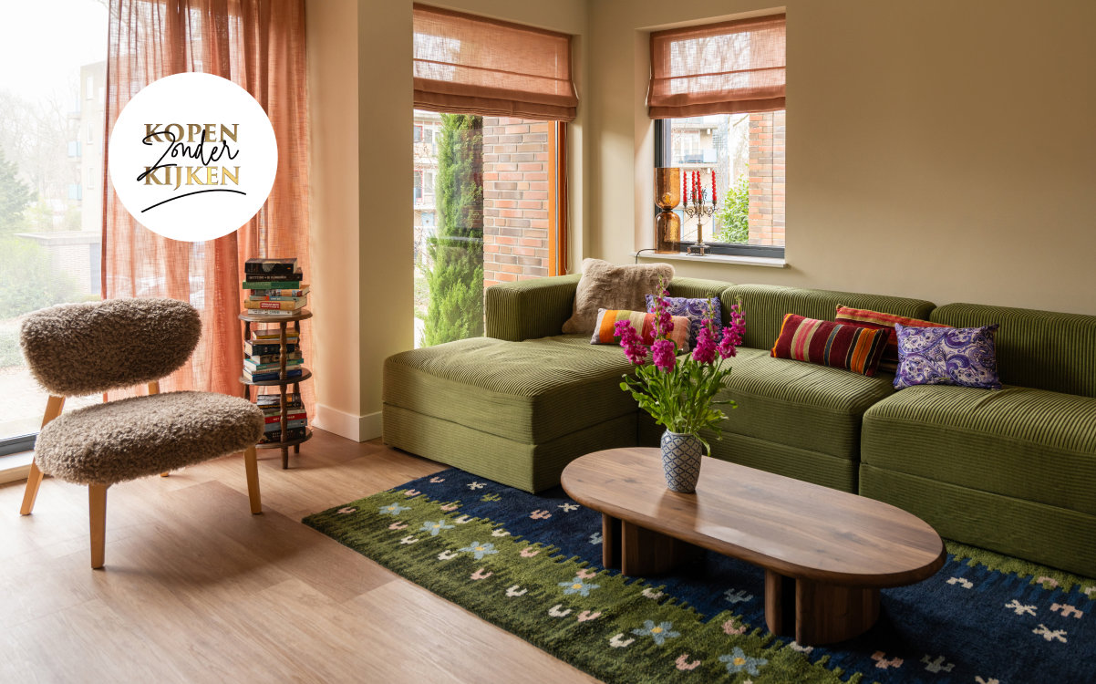 Woonkamer van Sarah en Lasse in Alkmaar voor Kopen Zonder Kijken seizoen 9