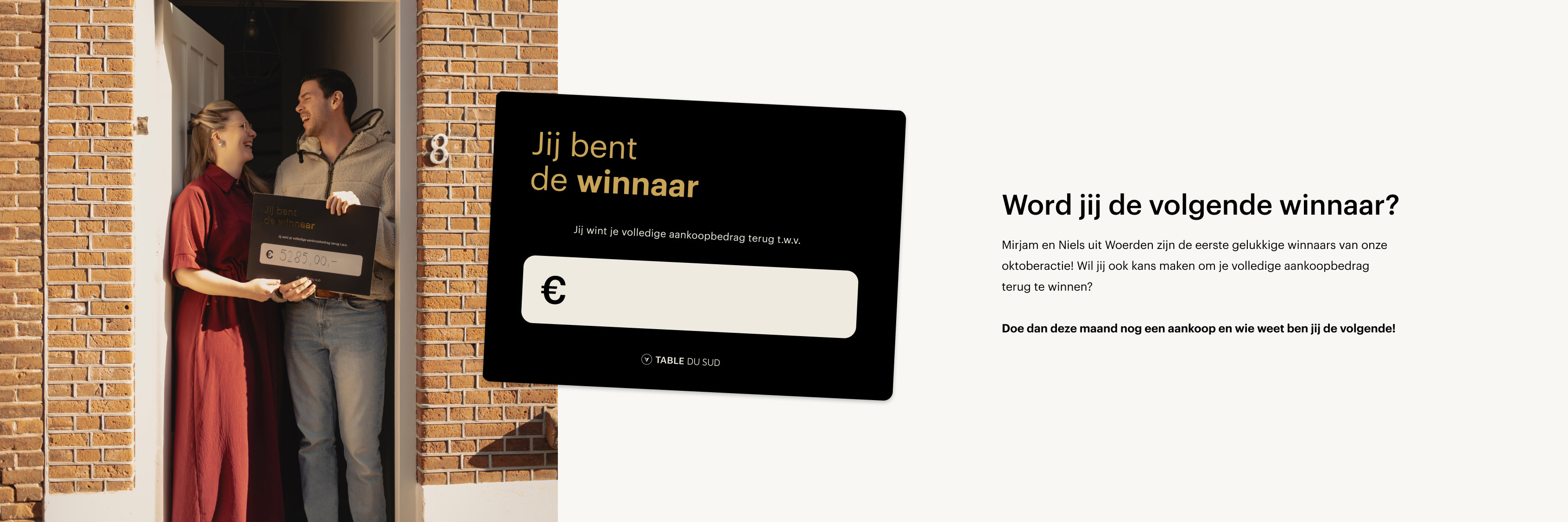 Oktober woonmaand 2026 bij Table du Sud, eerste winnaars van het aankoopbedrag