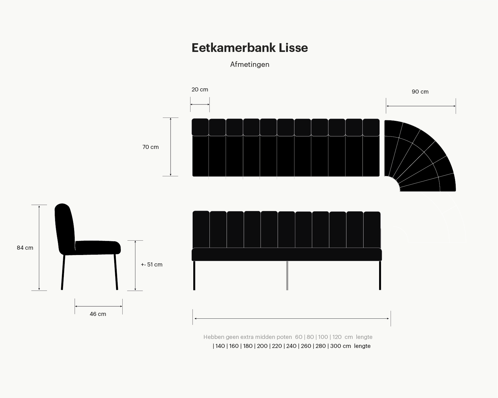 Infographic van onze eetkamerbank Lisse