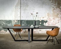 Deens ovale eikenhouten eettafel Ella. Goof stoelen in vintage leder - cognac.