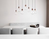 Keramische eettafel 240x100 cm in Statuario Satin met eetkamerbank Le Mans in Adore - Ecru 102 en Le Mans eetkamerstoelen in Board - Natural 01. 