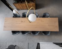 Bonqui eettafel, afmeting 350x90x5 cm in nieuw eiken - ultra matte lak met de Mood #95 eetkamerstoelen in genova - turqouise.