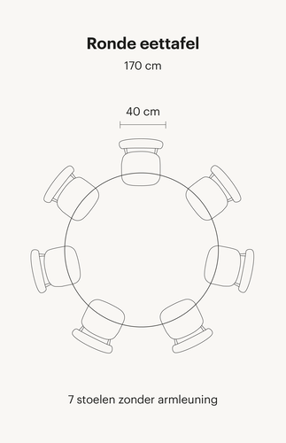 Ronde-eettafel-170cm-met-stoelen-zonder-armleuning Zie hier een ronde eettafel van 170 cm. Deze eettafel bevat in totaal 7 stoelen zonder armleuning.