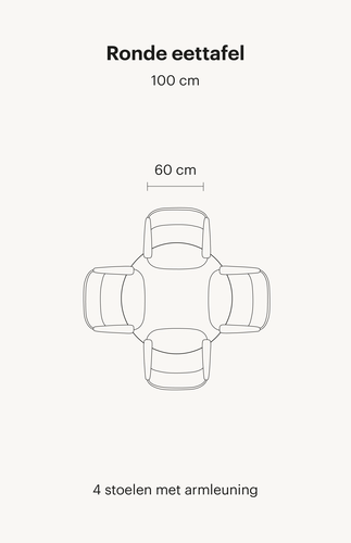 Ronde-eettafel-100cm-met-stoelen-met-armleuning Zie hier een ronde eettafel van 100 cm. Deze eettafel bevat in totaal 4 eetkamerstoelen met armleuningen.