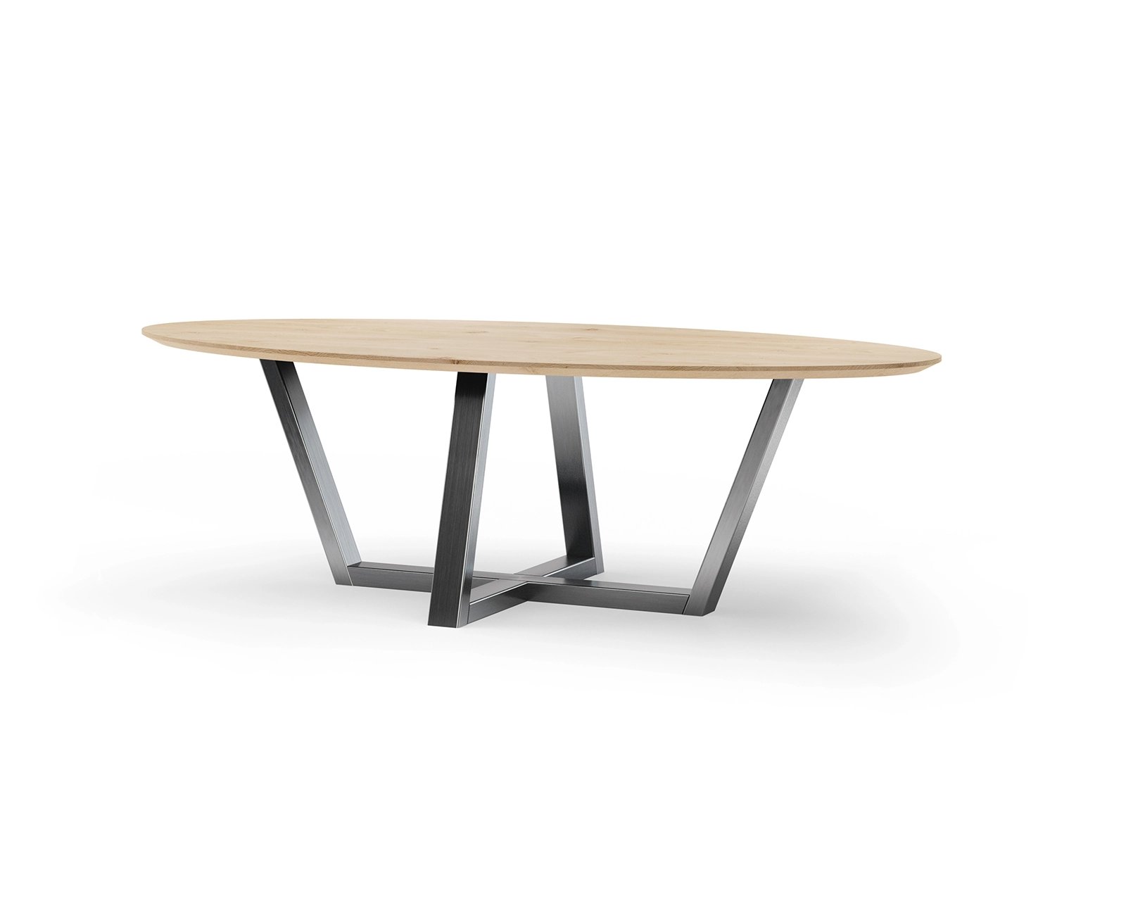 Oval oak dining table W-leg stainless steel