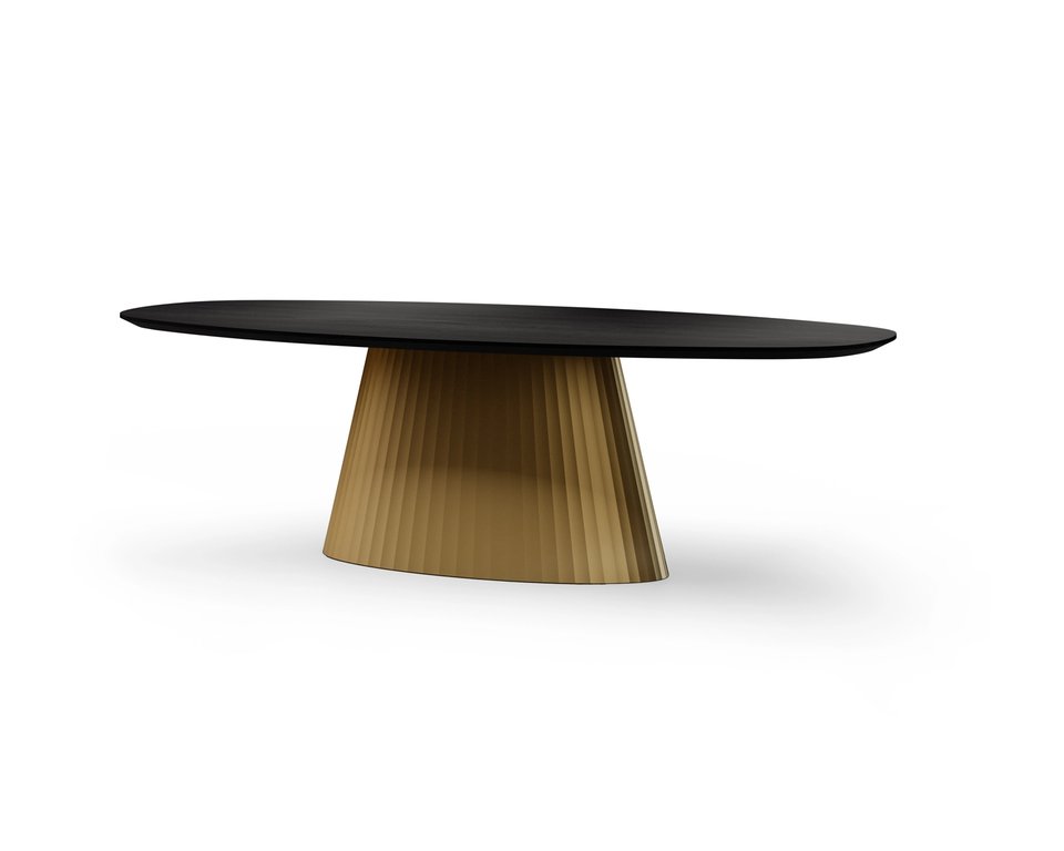 Ovale eettafel eikenhout met onderstel Eqone goud | Table du Sud