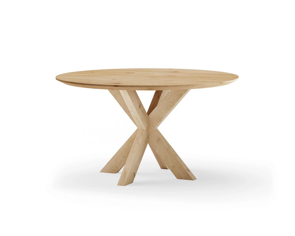 Ronde eettafel eikenhout met onderstel XX-poot 10x6 oak | Table du Sud