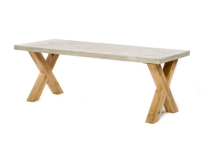 Rectangular concrete Dining table X-frame oak