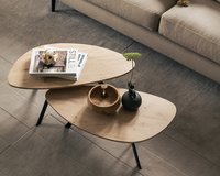 Pebble shaped oak coffee table set Gabri