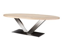 Oval oak dining table V-leg stainless steel