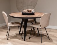 Ronde eettafel eikenhout met onderstel Vazy met Mood stoelen | Table du Sud
